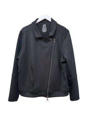 JOY LAB Moto Jacket Size XXL Black Stretch Scuba Knit Asymmetric Zip Front